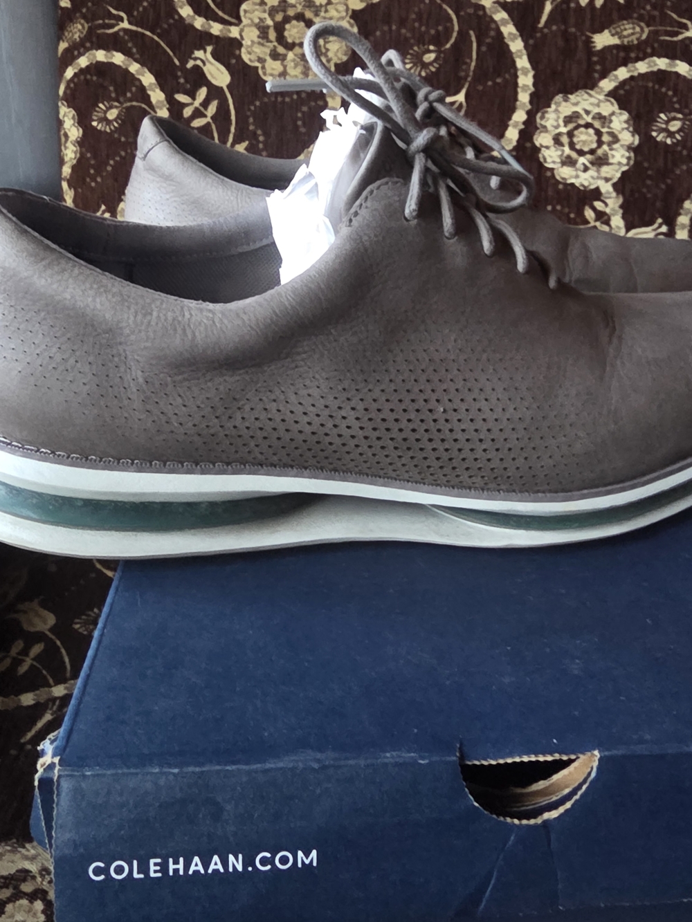 Cole Haan Men’s Taupe Perforated Leather Lace-Up Oxfords
